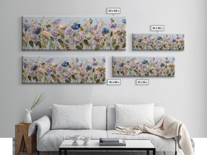 Wildflower Field in Loose Pastel Strokes Canvas Print, Impressionist Art, Textured Painting, Living Room Decor, Impression, IMP-3x1-96