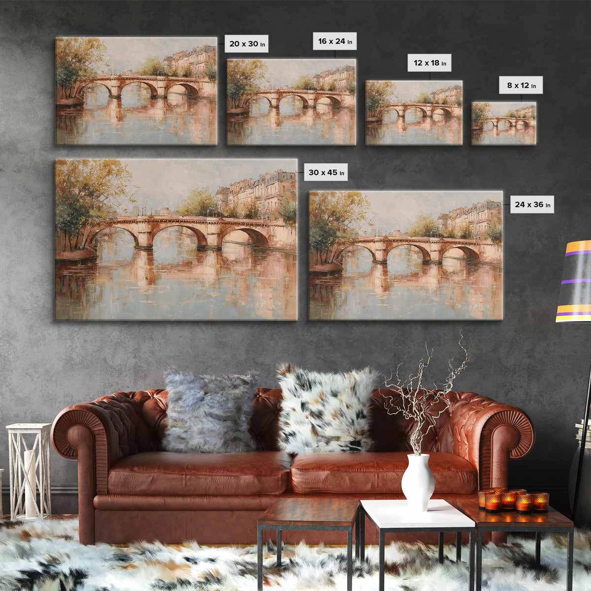 Paris Bridge Reflected Canvas Print, Impressionist Art, Modern Decor, Living Room Decor, Fine Art, Impression, Wall Decor, IMP-3x2-11