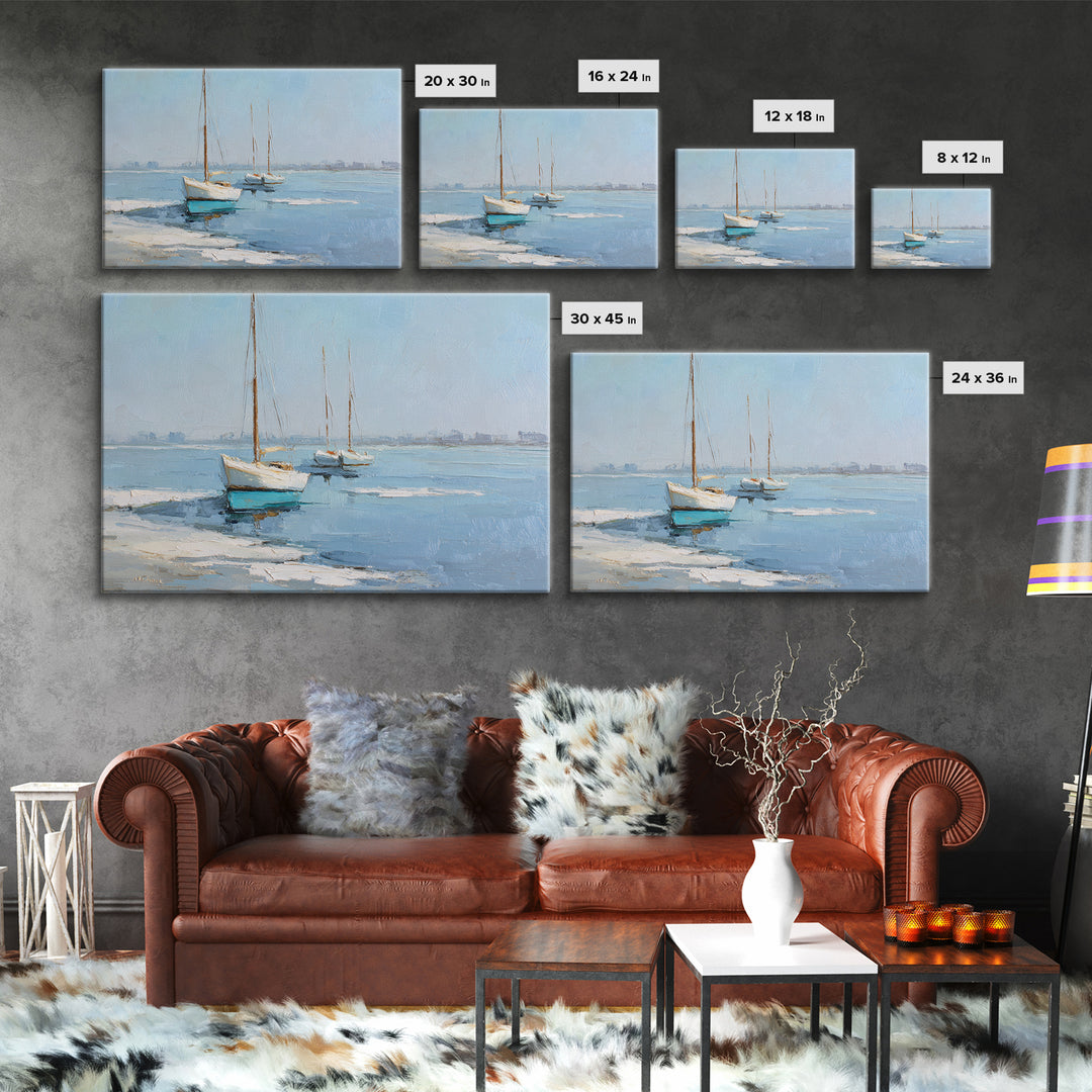 Sailboats on a Bright Sparkling Harbor Canvas Print, Impressionist Art, Landscape Painting, Living Room Decor, Impression, IMP-3x2-13
