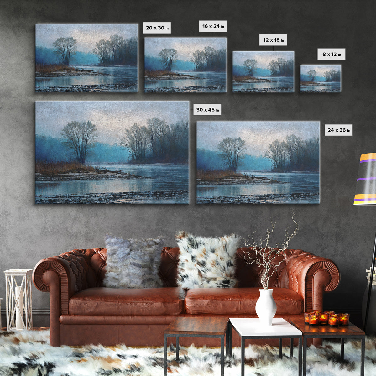 Misty Riverbank with Willow Trees Framed Canvas Print, Impressionist Art, Coastal Wall Art, Living Room Decor, Impression, IMP-3x2-15