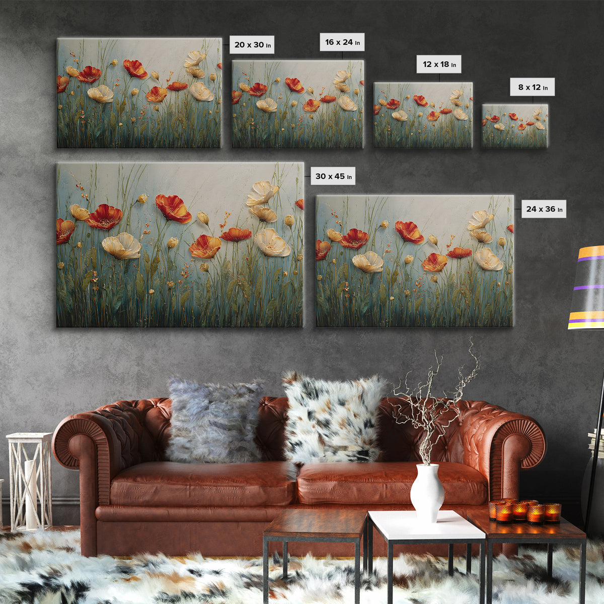 Poppies Blowing Through Green Grass Canvas Print, Impressionist Art, Landscape Painting, Living Room Decor, Watercolor Art, IMP-3x2-16