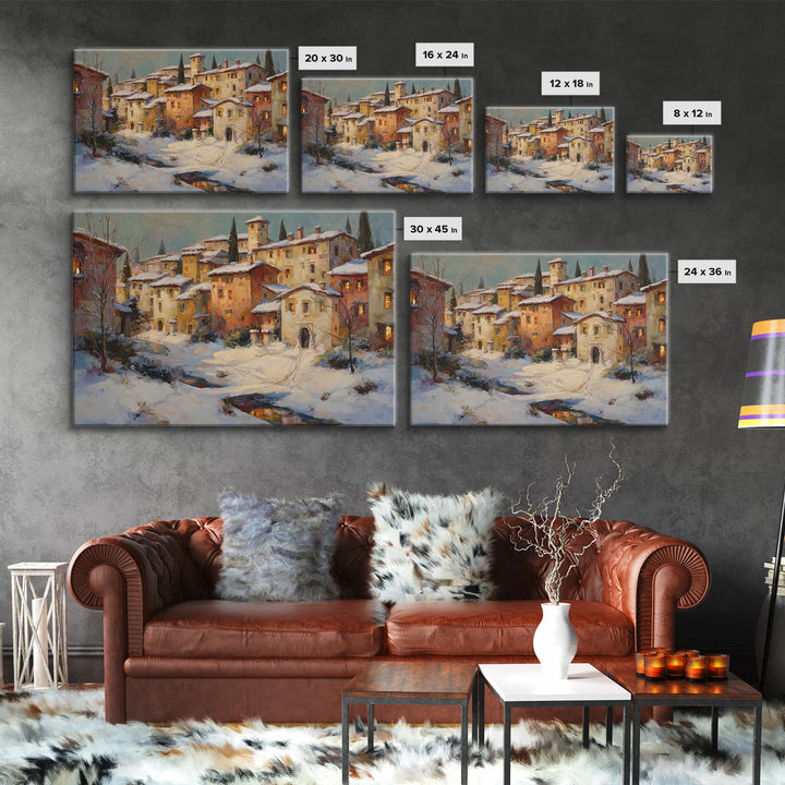 Snowy Village with Warm Glowing Windows Canvas Print, Impressionist Art, Gallery Wall Art, Living Room Decor, Impression, IMP-3x2-17