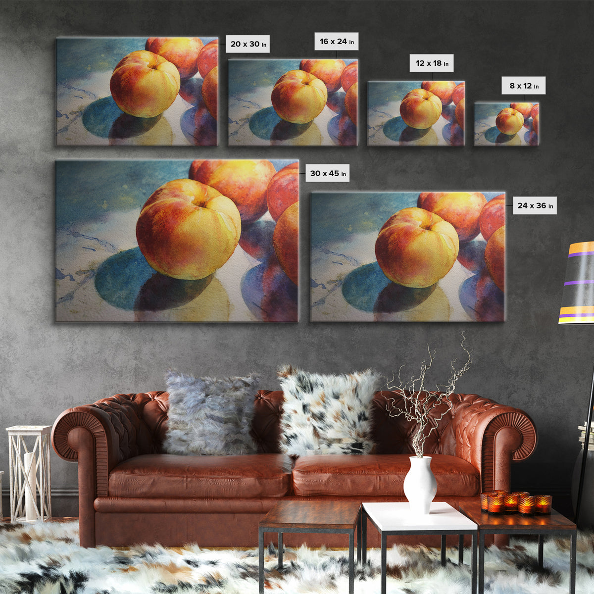 Still Life of Peaches Framed Canvas Print, Impressionist Art, Gallery Decor, Living Room Decor, Fine Art, Impression, IMP-3x2-27
