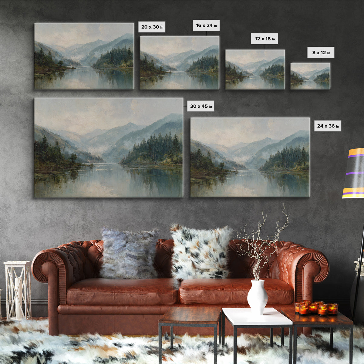 Mountain Lake with Sparkling Reflections Canvas Print, Impressionist Art, Abstract Painting, Living Room Decor, Impression, IMP-3x2-28