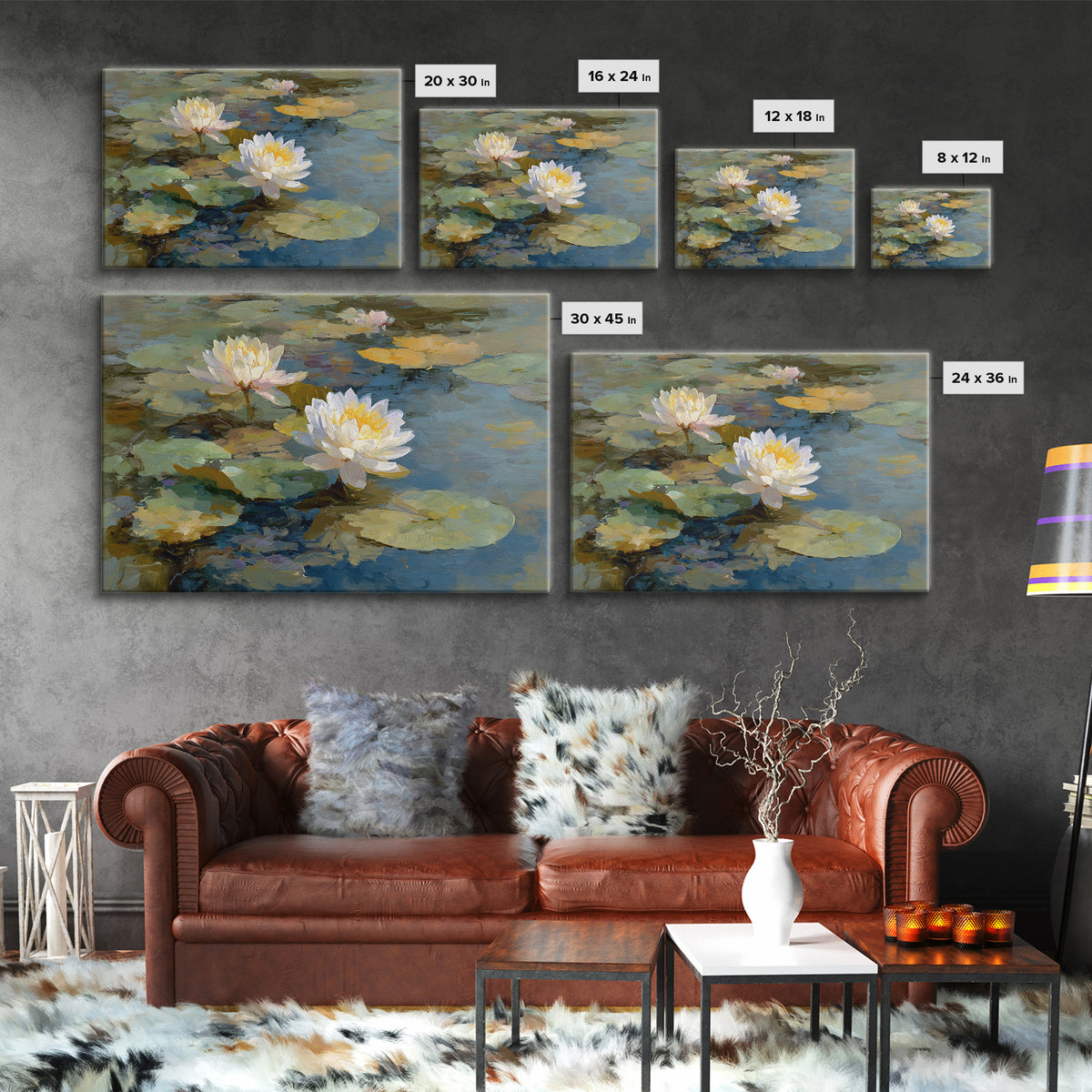 Water Lilies Floating on a Sunlit Pond Canvas Print, Impressionist Art, Modern Decor, Living Room Decor, Fine Art, Impression, IMP-3x2-29