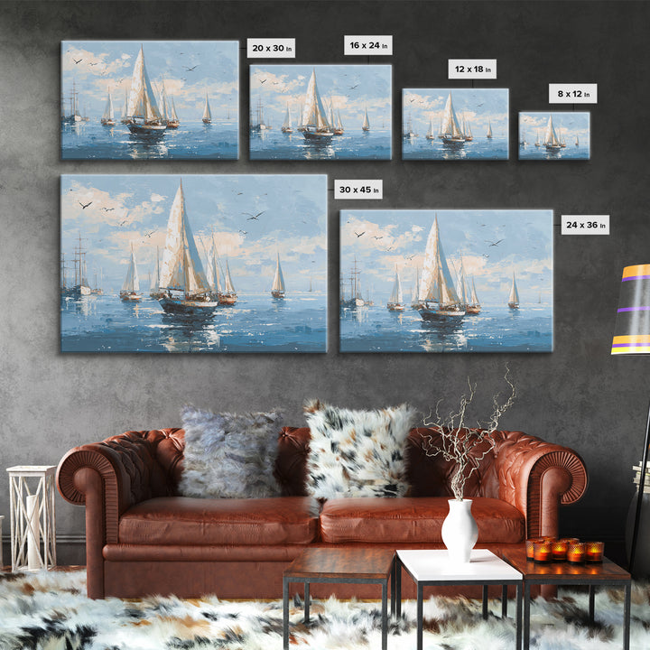 Sailboats on a Bright Sparkling Harbor Canvas Print, Impressionist Art, Living Room Art, Living Room Decor, Oil Painting, IMP-3x2-37