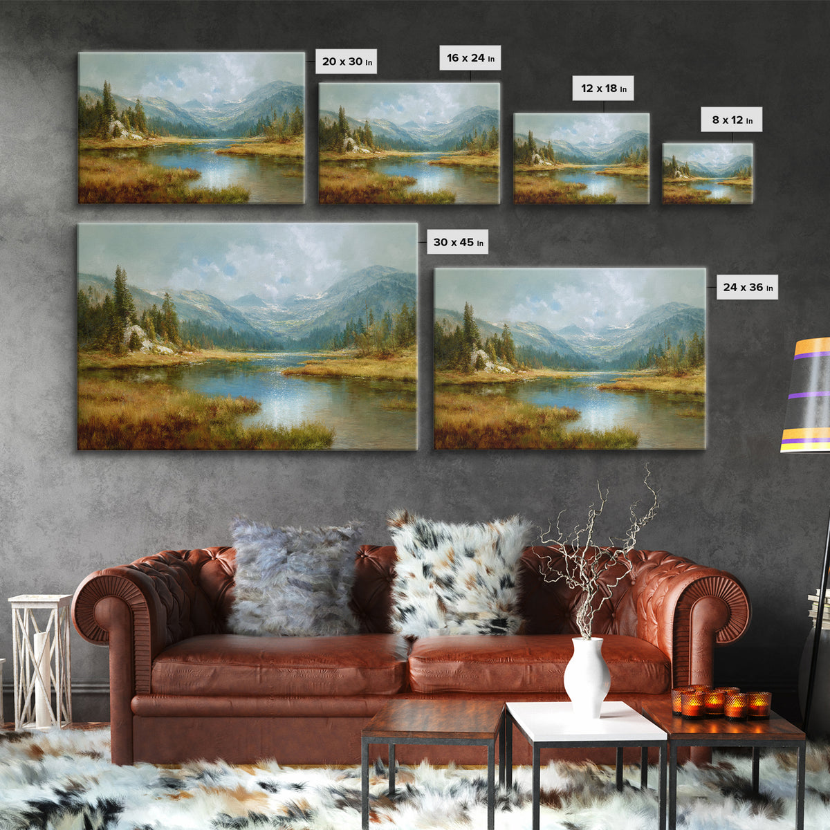 Mountain Lake with Sparkling Reflections Canvas Print, Impressionist Art, Horizontal Wall Art, Living Room Decor, Impression, IMP-3x2-4