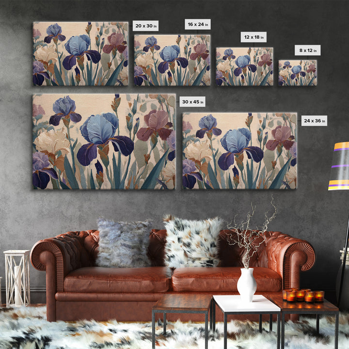 Iris Garden with Blue Violet Strokes Canvas Print, Impressionist Art, Gallery Decor, Living Room Decor, Fine Art, Impression, IMP-3x2-48