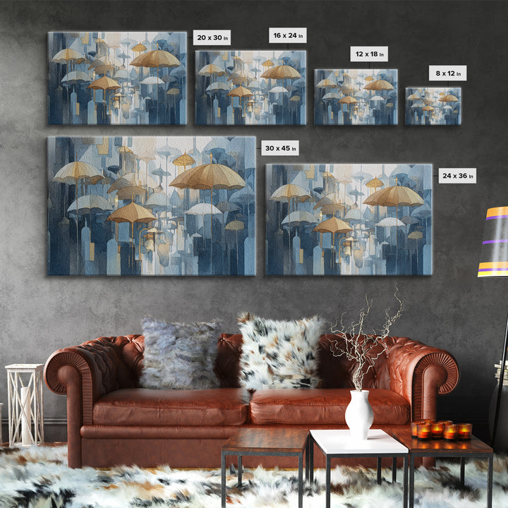 Rainy Boulevard with Umbrella Shapes Canvas Print, Impressionist Art, Neutral Decor, Living Room Decor, Fine Art, Impression, IMP-3x2-49