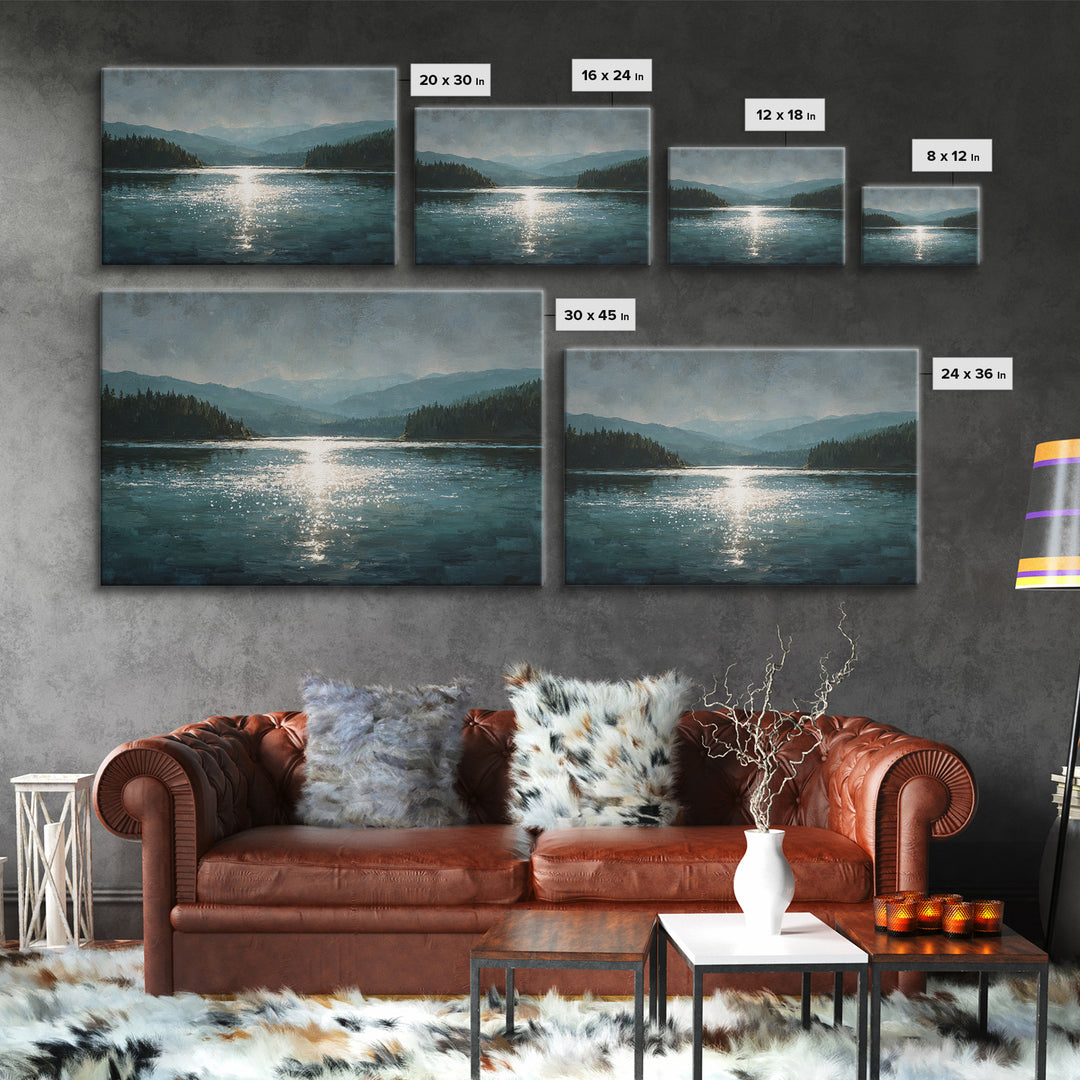 Mountain Lake with Sparkling Reflections Canvas Print, Impressionist Art, Landscape Art, Living Room Decor, Impression, IMP-3x2-52