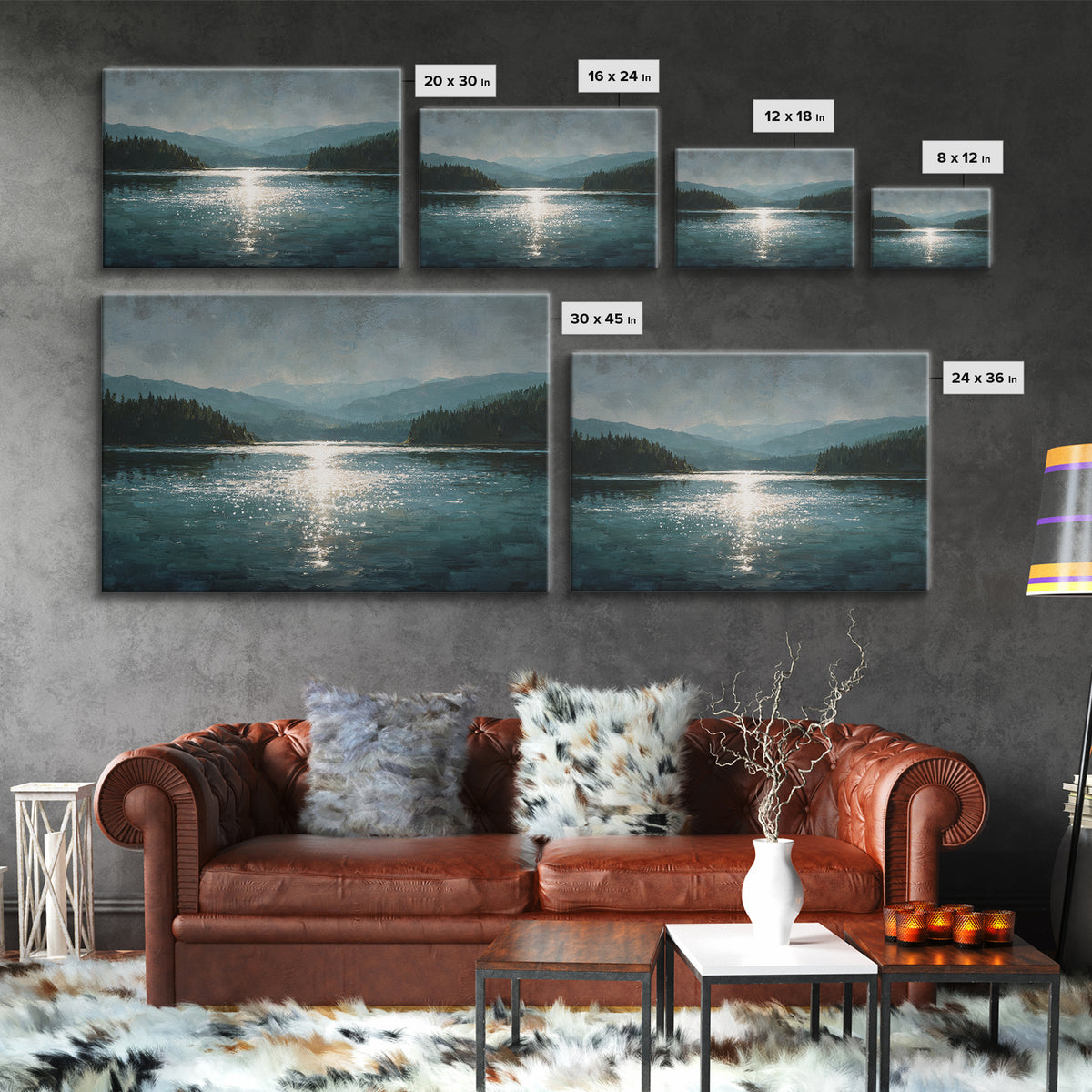 Mountain Lake with Sparkling Reflections Canvas Print, Impressionist Art, Landscape Art, Living Room Decor, Impression, IMP-3x2-52