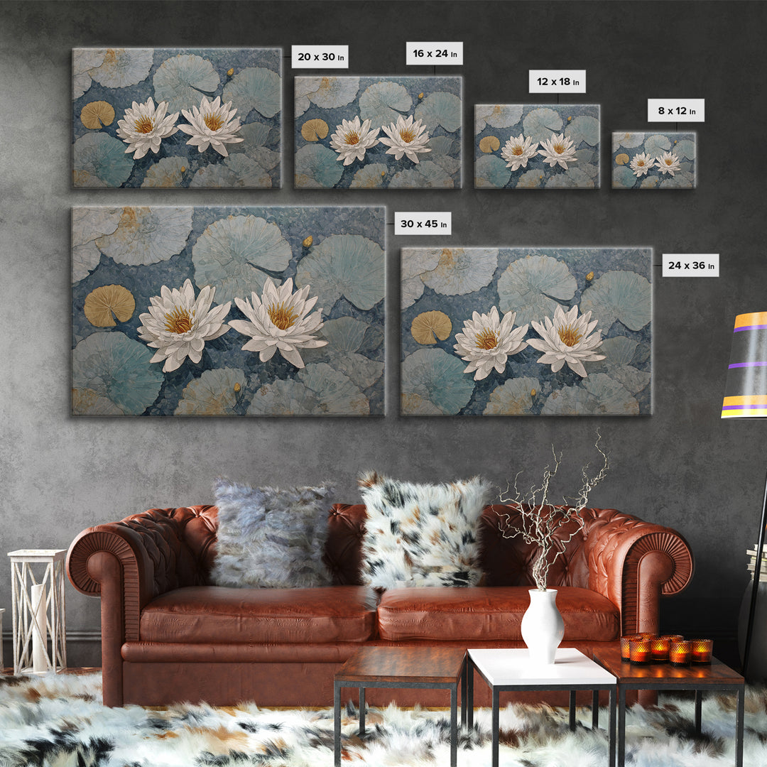 Water Lilies Floating on a Sunlit Pond Canvas Print, Impressionist Art, Modern Decor, Living Room Decor, Fine Art, Impression, IMP-3x2-53