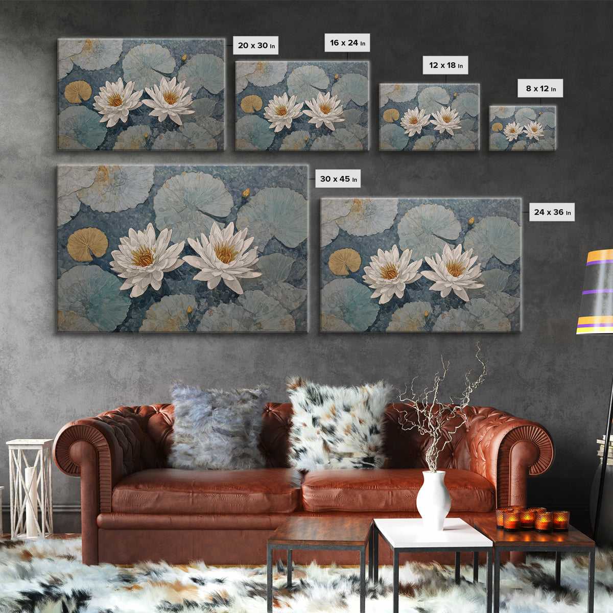 Water Lilies Floating on a Sunlit Pond Canvas Print, Impressionist Art, Modern Decor, Living Room Decor, Fine Art, Impression, IMP-3x2-53