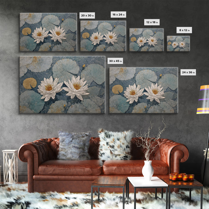 Water Lilies Floating on a Sunlit Pond Canvas Print, Impressionist Art, Modern Decor, Living Room Decor, Fine Art, Impression, IMP-3x2-53