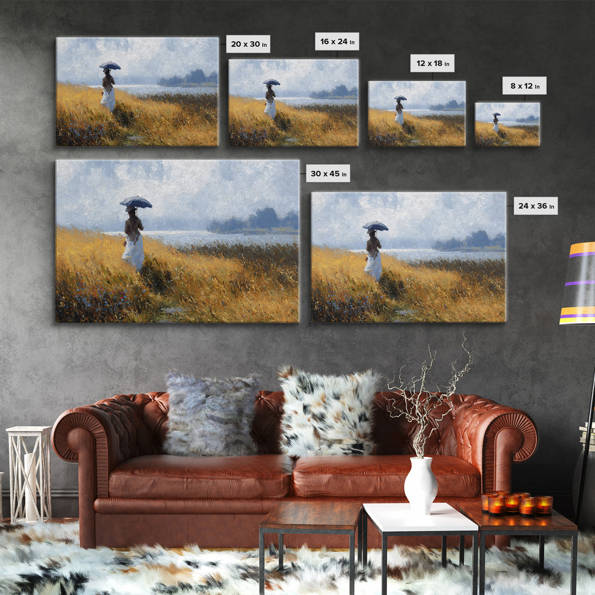 Woman with Parasol in Breezy Meadow Canvas Print, Impressionist Art, Horizontal Wall Art, Living Room Decor, Impression, IMP-3x2-55