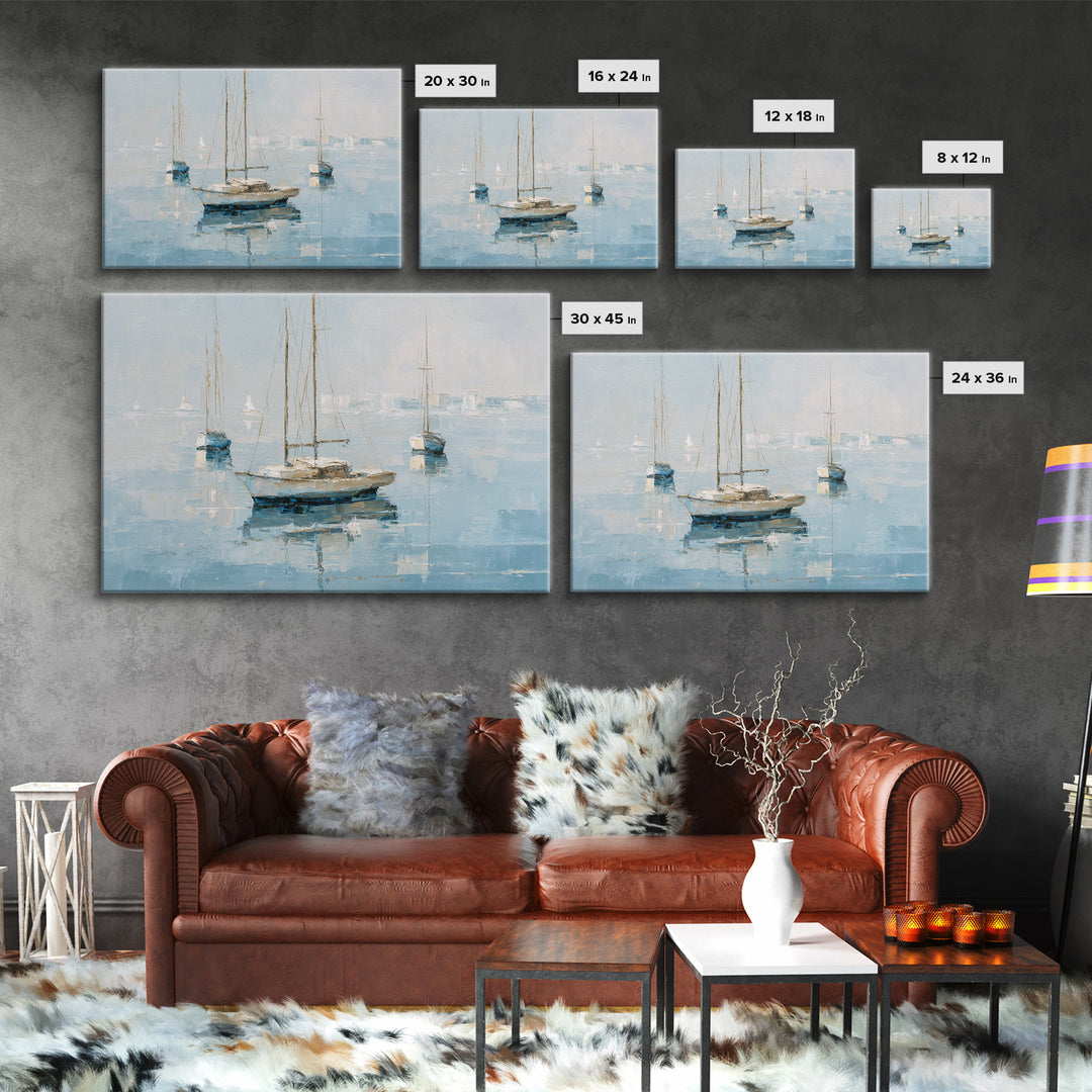 Sailboats on a Bright Sparkling Harbor Canvas Print, Impressionist Art, Living Room Art, Living Room Decor, Oil Painting, IMP-3x2-61