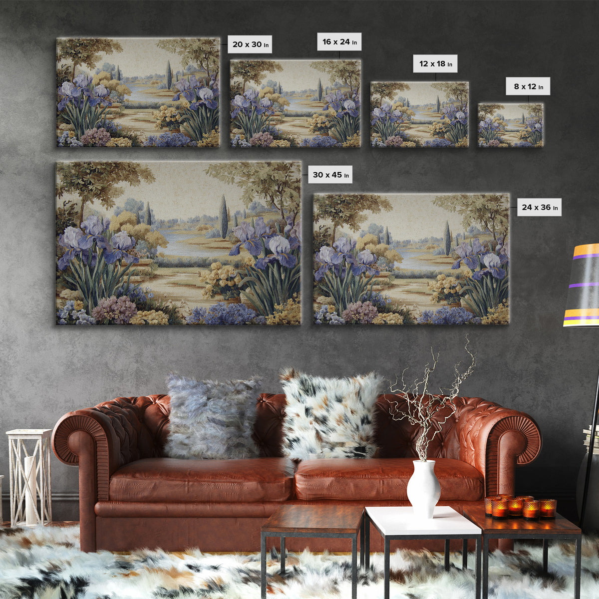 Iris Garden with Blue Violet Strokes Canvas Print, Impressionist Art, Living Room Decor, Watercolor Art, Impression, IMP-3x2-72