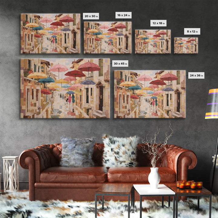 Rainy Boulevard with Umbrella Shapes Canvas Print, Impressionist Art, Neutral Decor, Living Room Decor, Fine Art, Impression, IMP-3x2-73