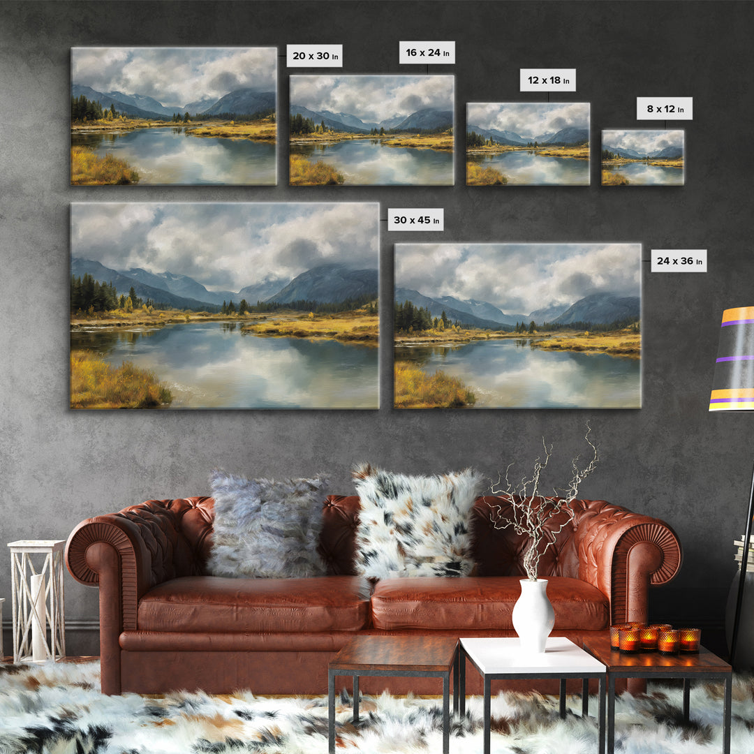 Mountain Lake with Sparkling Reflections Canvas Print, Impressionist Art, Luxury Decor, Living Room Decor, Fine Art, Impression, IMP-3x2-76
