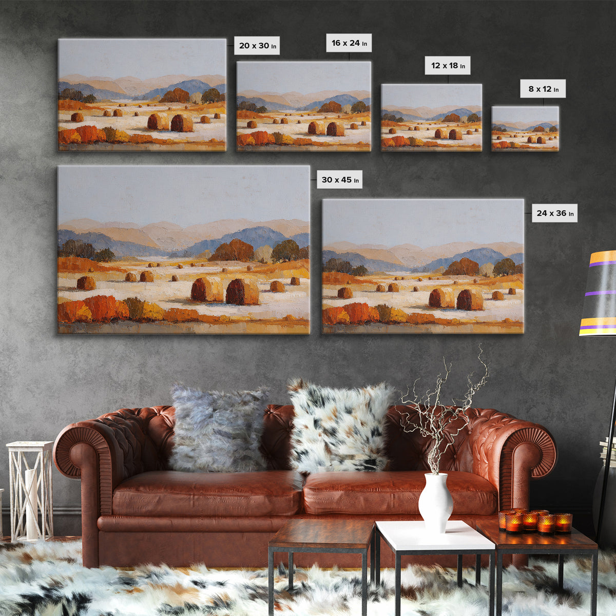 Haystacks Glowing at Golden Hour Framed Canvas Print, Impressionist Art, Floral Wall Art, Living Room Decor, Oil Painting, IMP-3x2-8