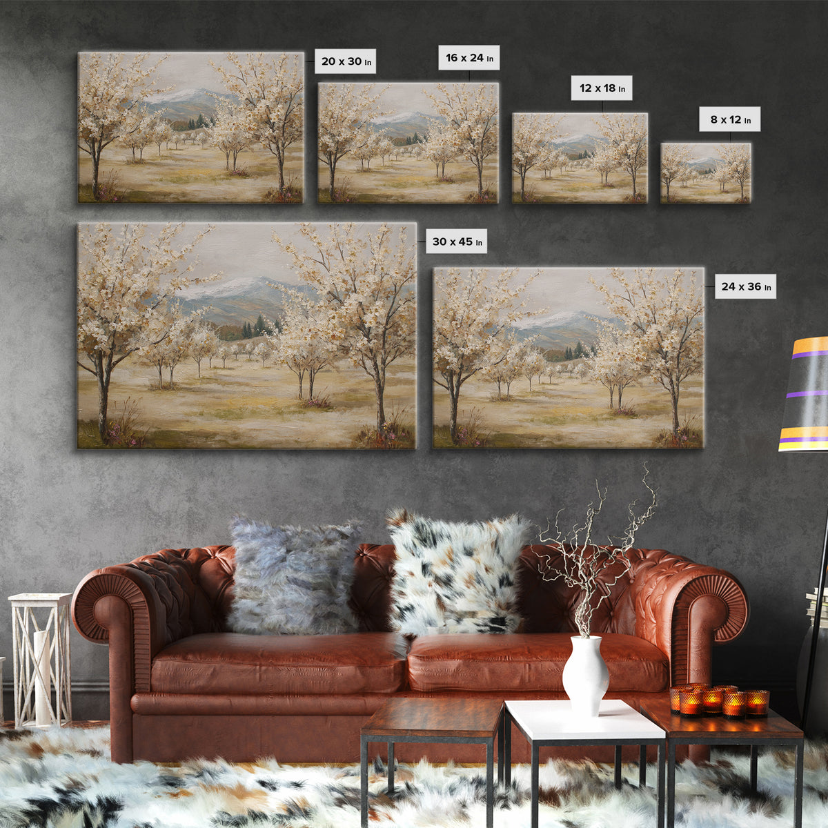 Spring Orchard with Blossoming Trees Canvas Print, Impressionist Art, Living Room Art, Living Room Decor, Impression, IMP-3x2-82