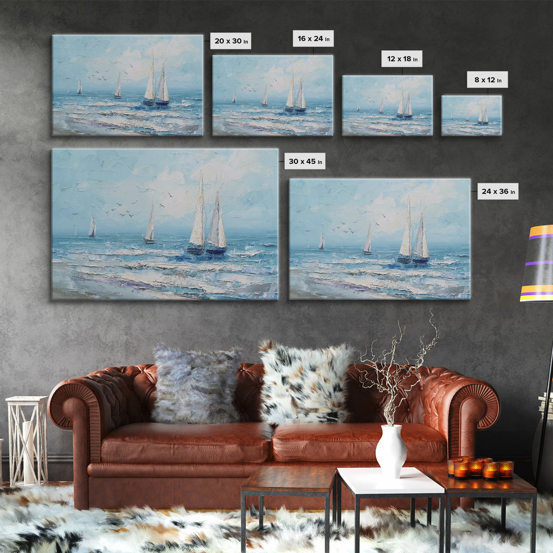 Sailboats on a Bright Sparkling Harbor Canvas Print, Impressionist Art, Statement Artwork, Living Room Decor, Impression, IMP-3x2-85