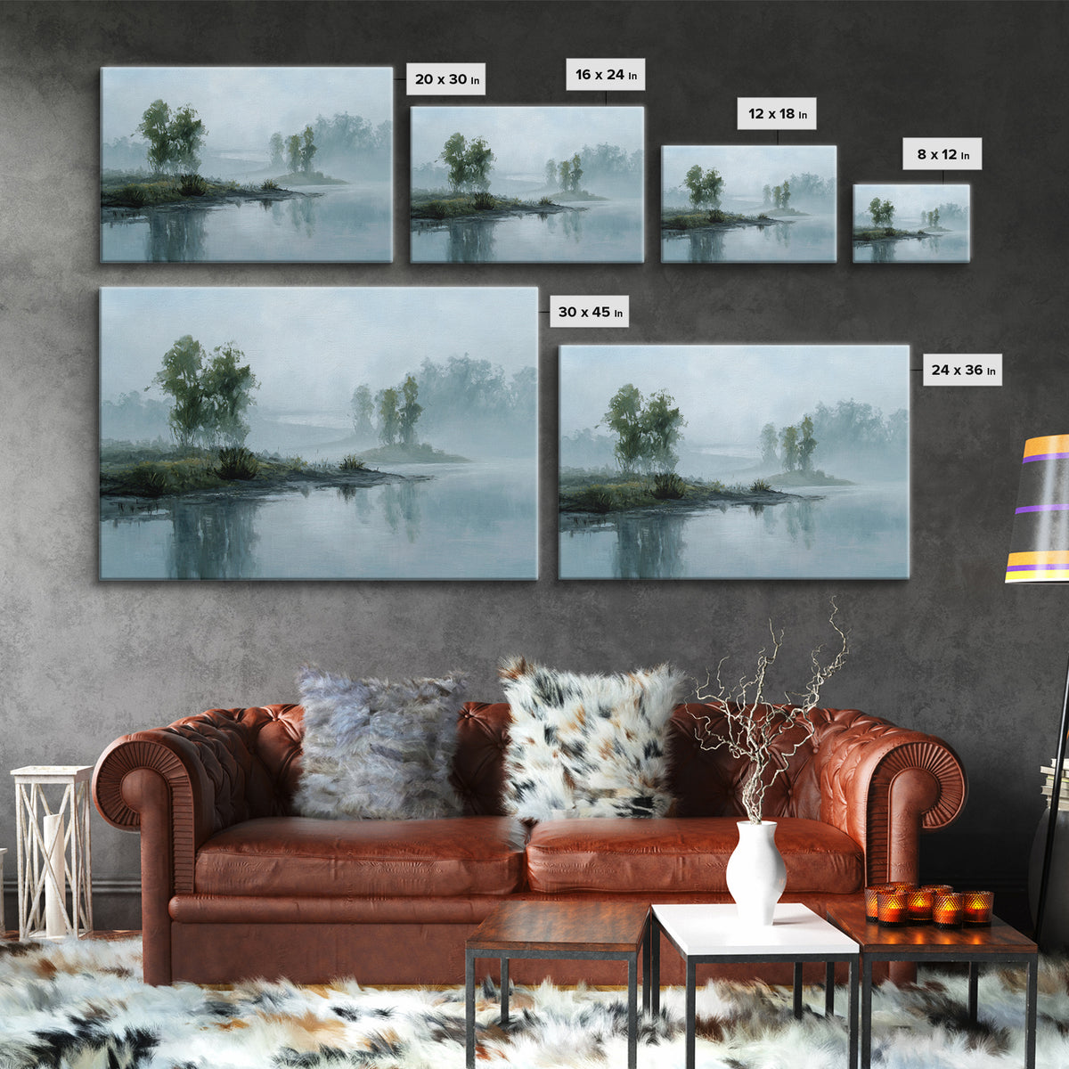 Misty Riverbank with Willow Trees Framed Canvas Print, Impressionist Art, Wall Decor, Living Room Decor, Fine Art, Impression, IMP-3x2-87