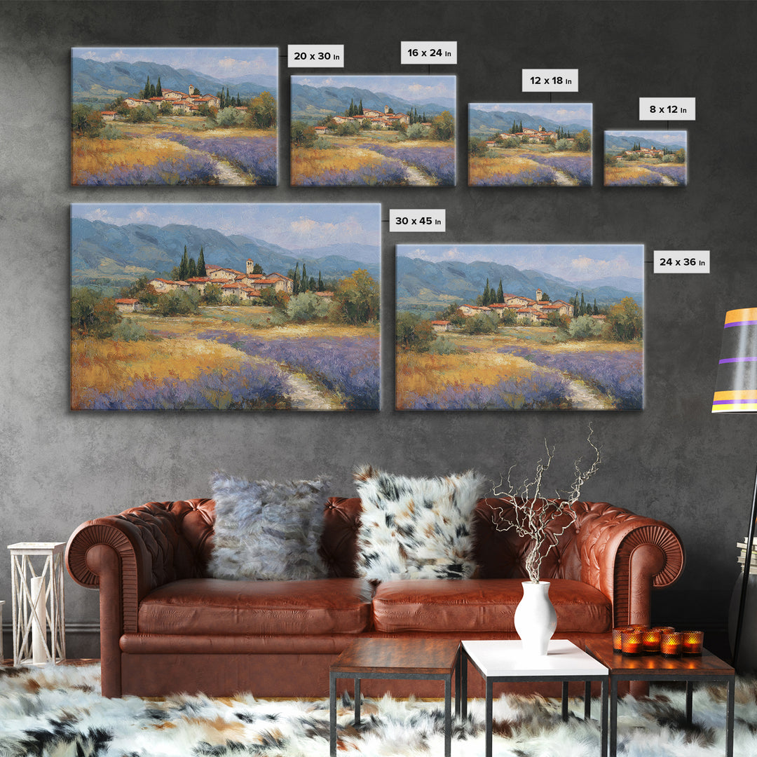 Sunset over Lavender Field Framed Canvas Print, Impressionist Art, Landscape Wall Art, Living Room Decor, Fine Art, Impression, IMP-3x2-90