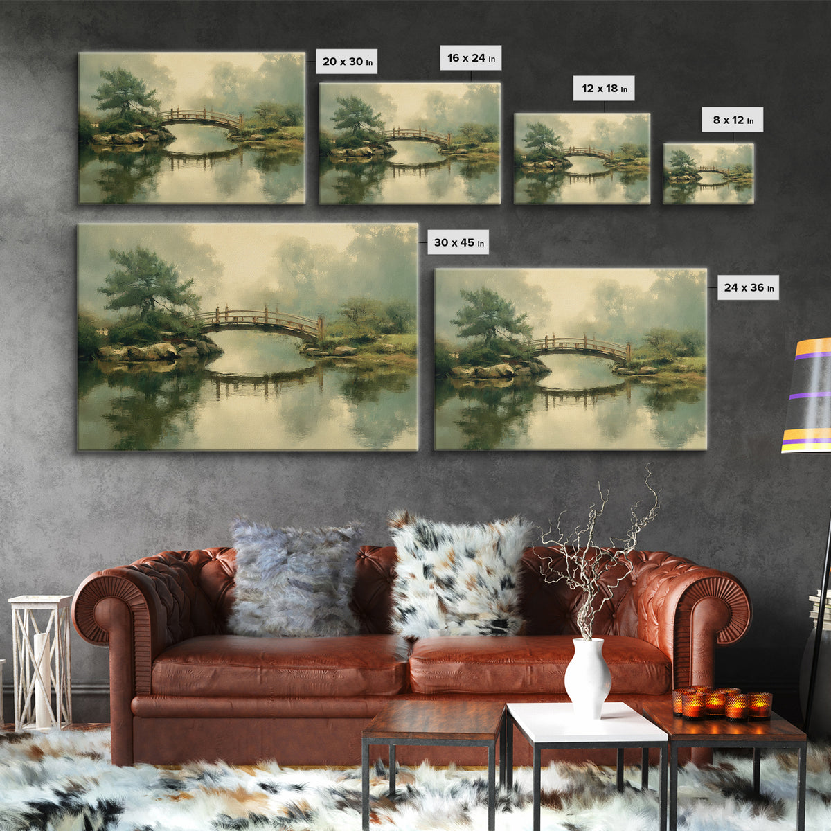 Water Garden Bridge Canvas Print, Impressionist Art, Landscape Art, Living Room Decor, Fine Art, Impression, Textured Painting, IMP-3x2-94