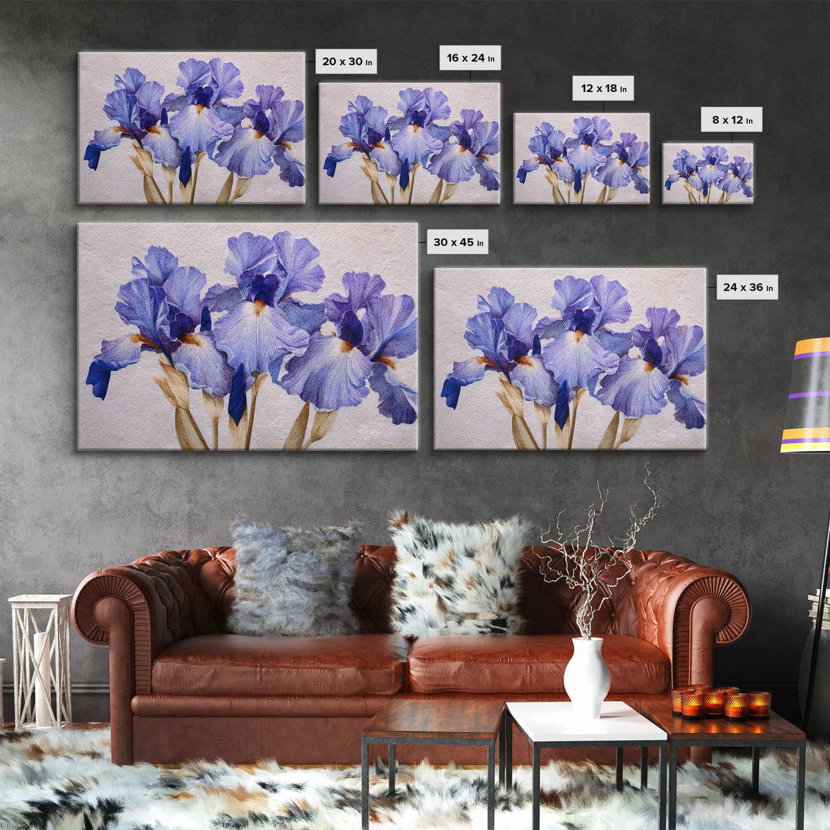 Iris Garden with Blue Violet Strokes Canvas Print, Impressionist Art, Printable Wall Art, Living Room Decor, Impression, IMP-3x2-96