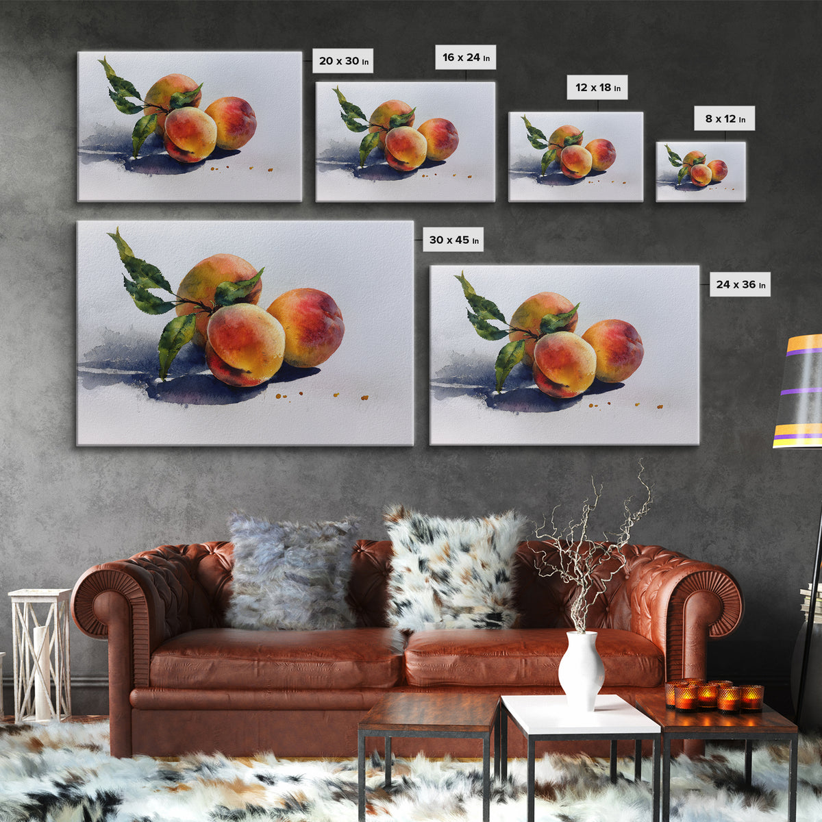 Still Life of Peaches Framed Canvas Print, Impressionist Art, Textured Wall Art, Living Room Decor, Fine Art, Impression, IMP-3x2-99