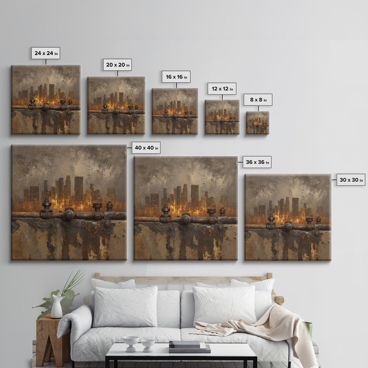 Industrial City Skyline Framed Canvas Print, Industrial Art, Art, Living Room Decor, Fine Art, Foundry, Printable Art, IND-1x1-12