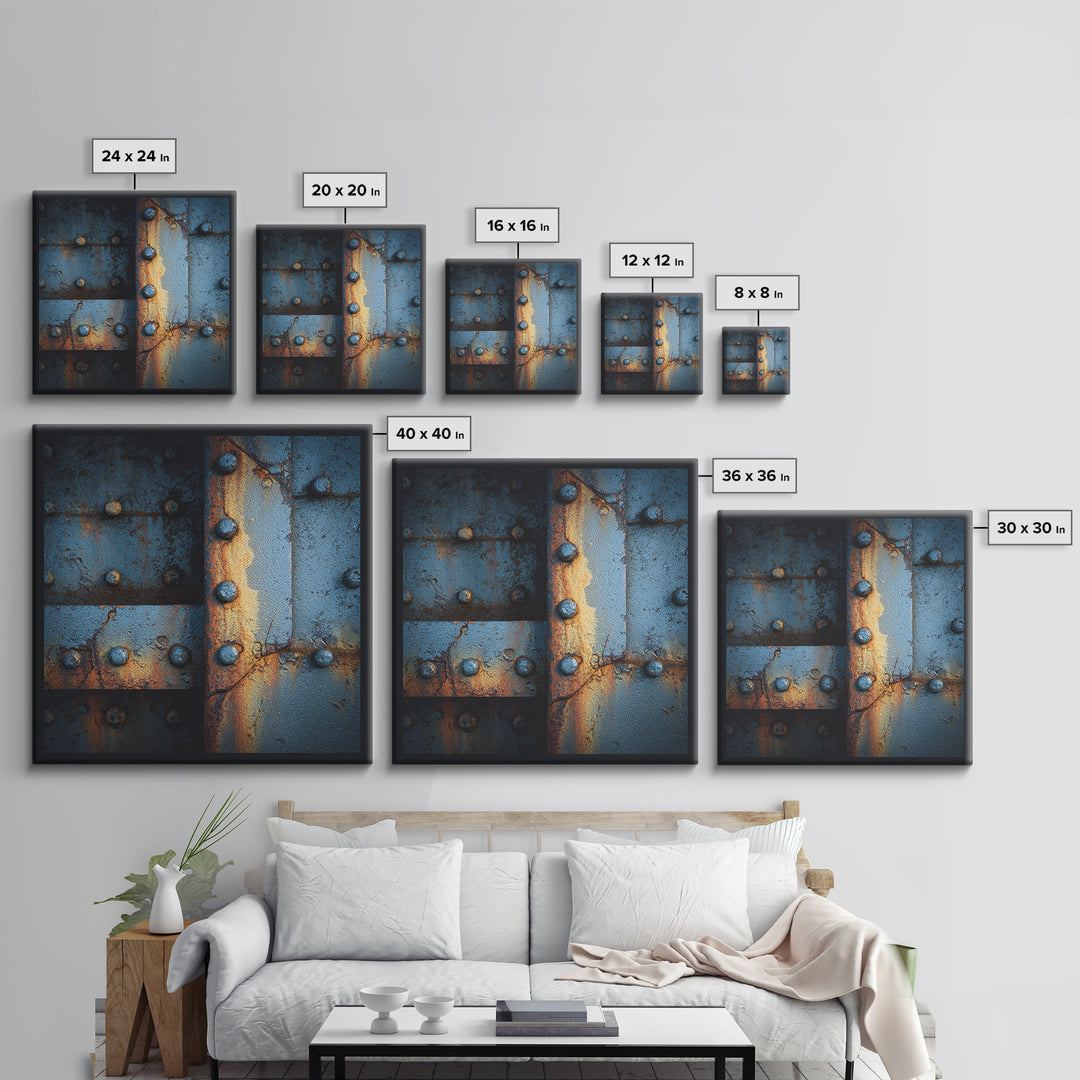 Riveted Metal Panel Texture Study Canvas Print, Industrial Art, Steampunk Decor, Living Room Decor, Oil Painting, Foundry, IND-1x1-22