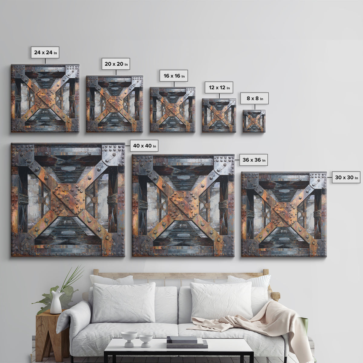 Steel Bridge Truss Framed Canvas Print, Industrial Art, Abstract Painting, Living Room Decor, Fine Art, Foundry, Neutral Decor, IND-1x1-27
