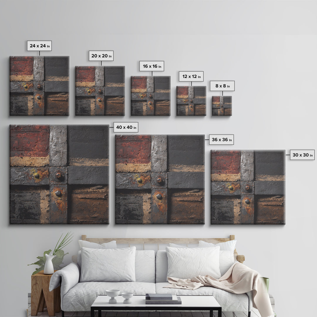 Exposed Brick Texture Abstract Framed Canvas Print, Industrial Art, Art Prints, Living Room Decor, Fine Art, Foundry, IND-1x1-28