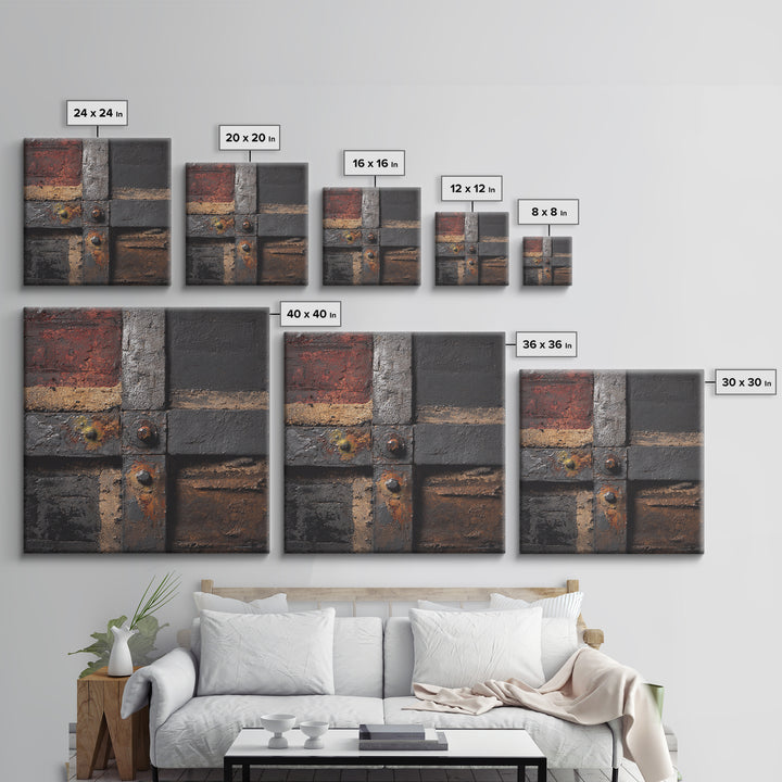Exposed Brick Texture Abstract Framed Canvas Print, Industrial Art, Art Prints, Living Room Decor, Fine Art, Foundry, IND-1x1-28