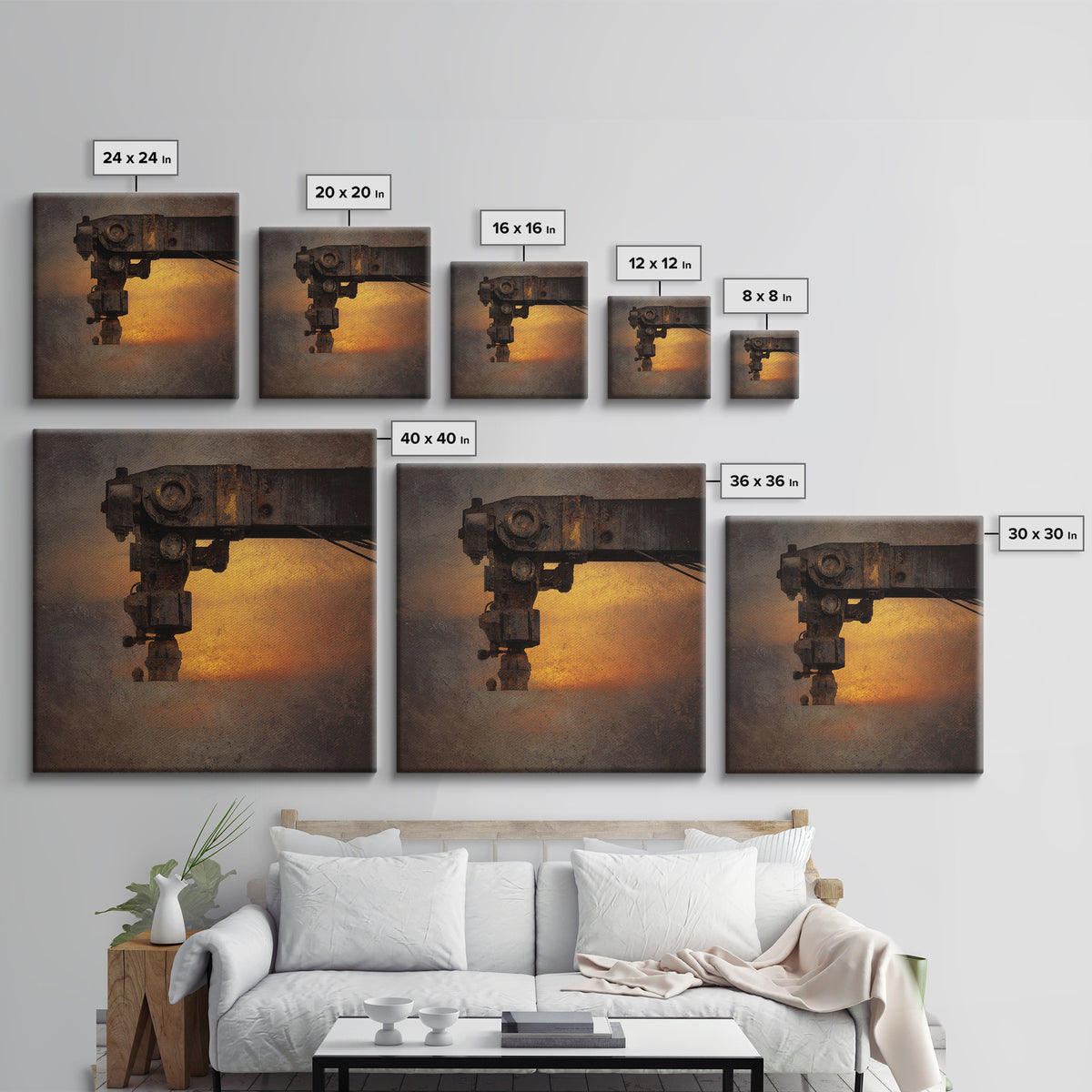 Warehouse Crane Silhouette Canvas Print, Industrial Art, Modern Art, Living Room Decor, Fine Art, Foundry, Modern Decor, IND-1x1-31