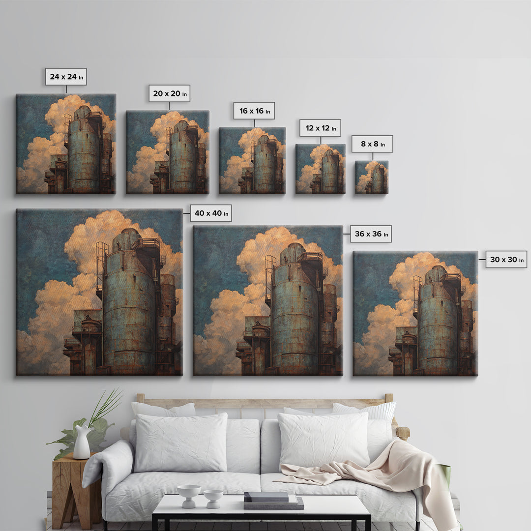 Factory Smokestacks with Moody Sky Canvas Print, Industrial Art, Dining Room Wall Art, Living Room Decor, Fine Art, Foundry, IND-1x1-35