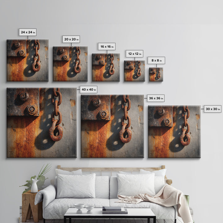 Chain and Hook Still Life Framed Canvas Print, Industrial Art, Room Decor, Living Room Decor, Fine Art, Foundry, Printables, IND-1x1-40