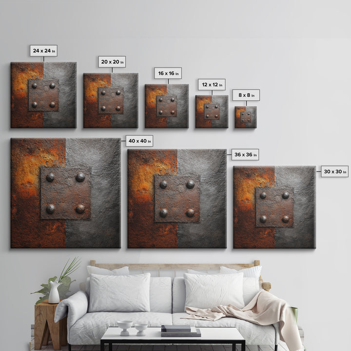 Riveted Metal Panel Texture Study Framed Canvas Print, Industrial Art, Gallery Decor, Living Room Decor, Fine Art, Foundry, IND-1x1-46