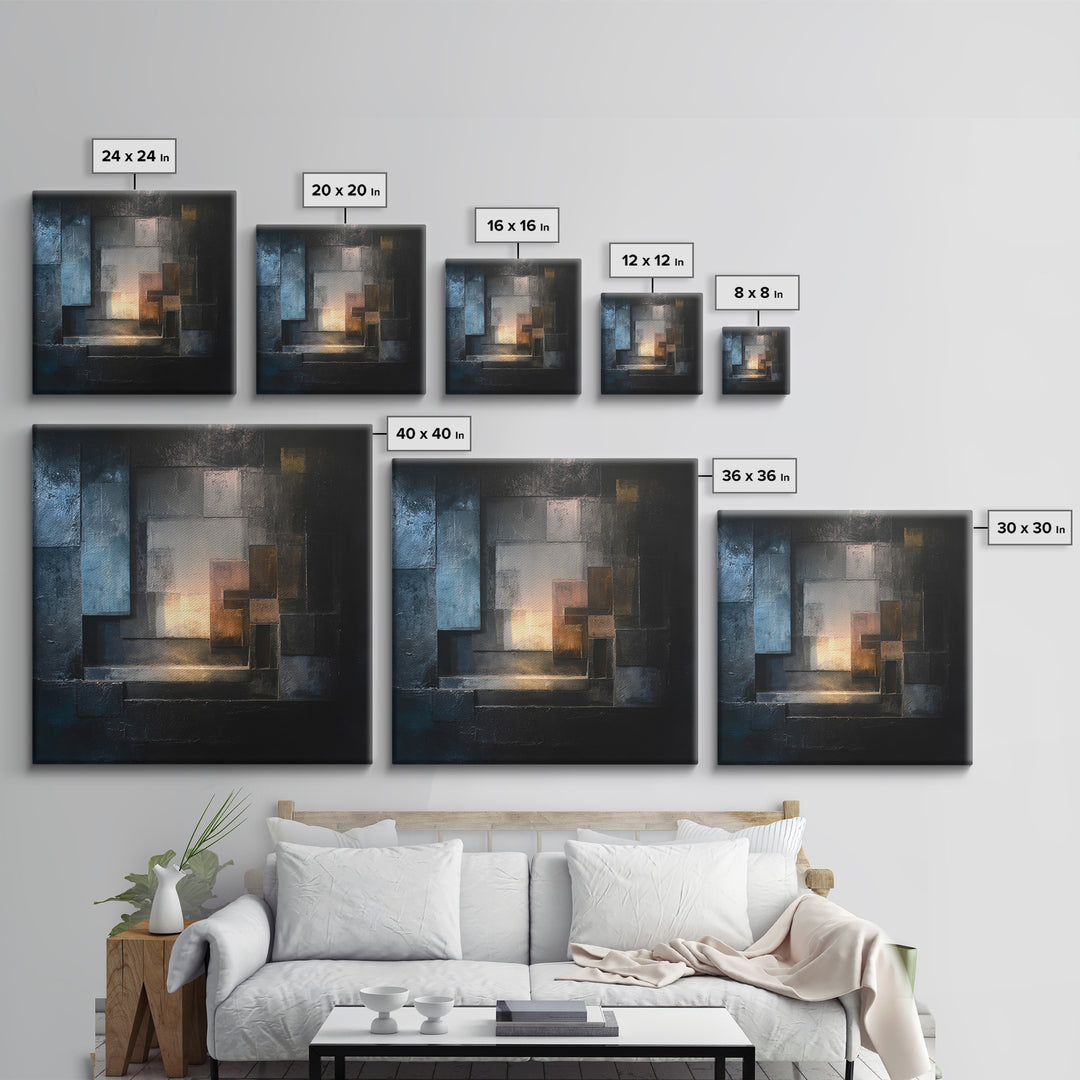 Abstract Smoke and Steel Shapes Framed Canvas Print, Industrial Art, Contemporary Art, Living Room Decor, Fine Art, Foundry, IND-1x1-72