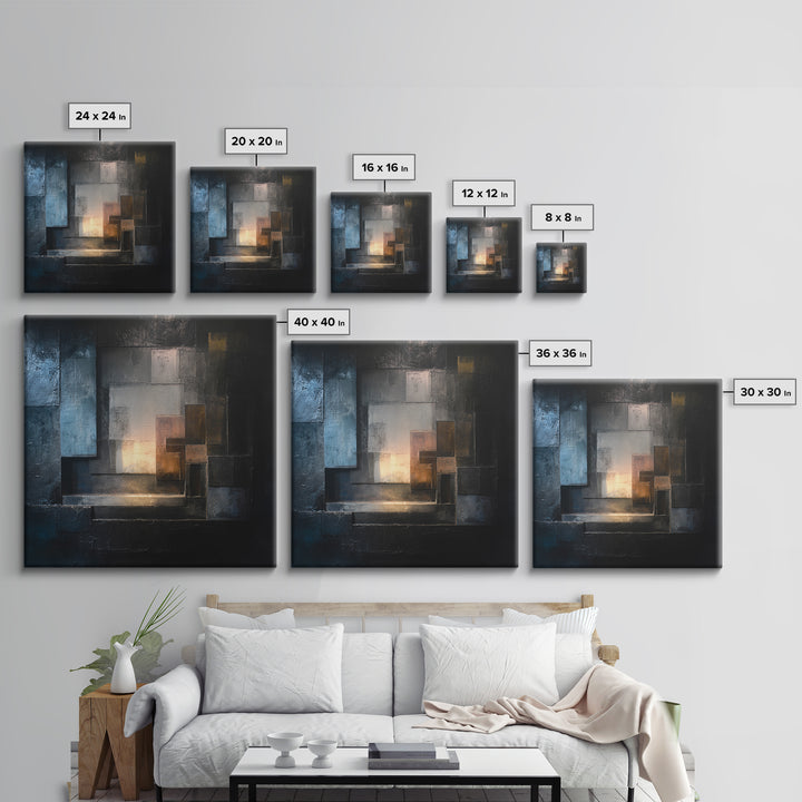 Abstract Smoke and Steel Shapes Framed Canvas Print, Industrial Art, Contemporary Art, Living Room Decor, Fine Art, Foundry, IND-1x1-72