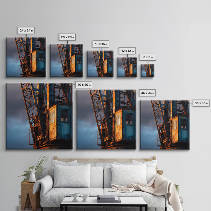 Warehouse Crane Silhouette Framed Canvas Print, Industrial Art, Luxury Decor, Living Room Decor, Oil Painting, Foundry, IND-1x1-79