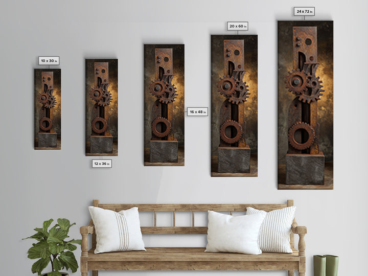 Rusted Gears Arranged as Sculptural Still Life Canvas Print, Industrial Art, Digital Prints, Living Room Decor, Foundry, IND-1x3-13