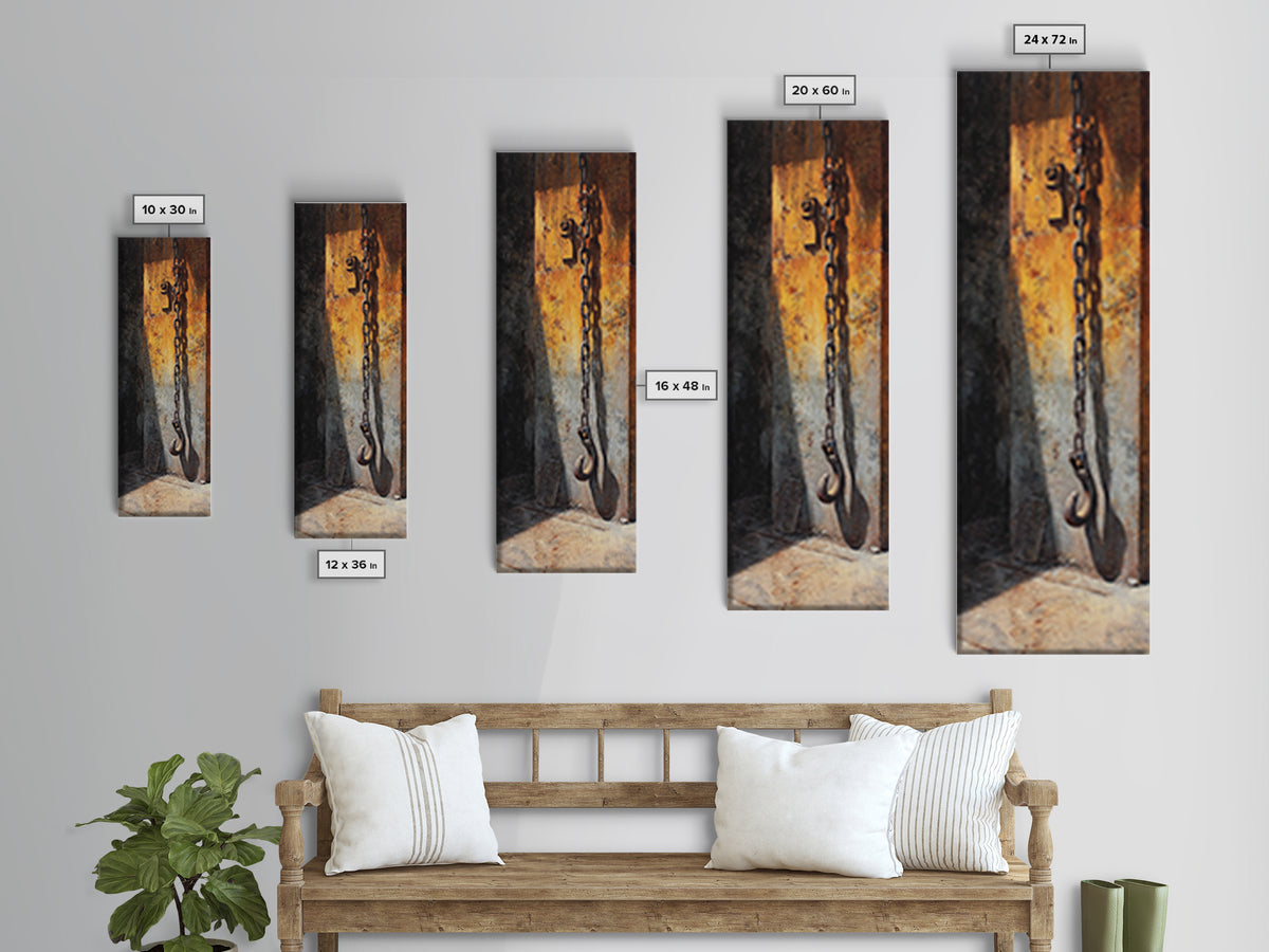 Chain and Hook Still Life Canvas Print, Industrial Art, Original Art, Living Room Decor, Fine Art, Foundry, Steampunk Decor, IND-1x3-28