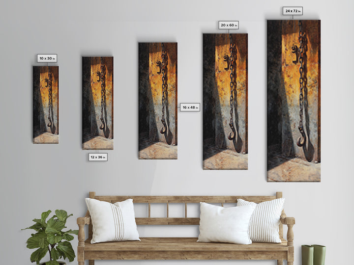 Chain and Hook Still Life Canvas Print, Industrial Art, Original Art, Living Room Decor, Fine Art, Foundry, Steampunk Decor, IND-1x3-28