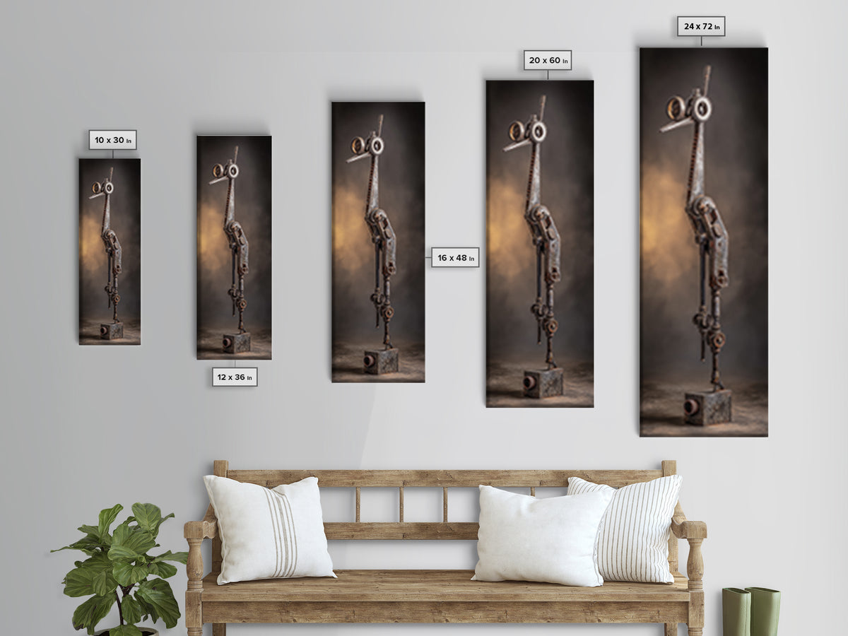 Mechanical Bird Made from Gears Framed Canvas Print, Industrial Art, Bauhaus Poster, Living Room Decor, Watercolor Art, Foundry, IND-1x3-31