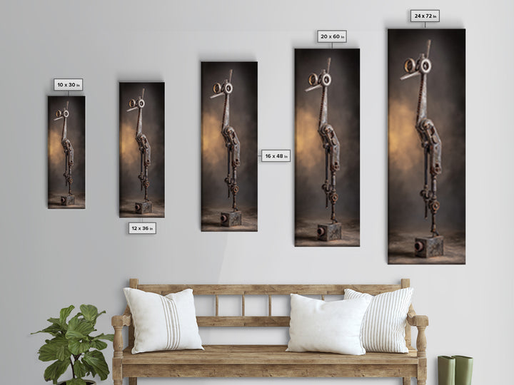 Mechanical Bird Made from Gears Framed Canvas Print, Industrial Art, Bauhaus Poster, Living Room Decor, Watercolor Art, Foundry, IND-1x3-31