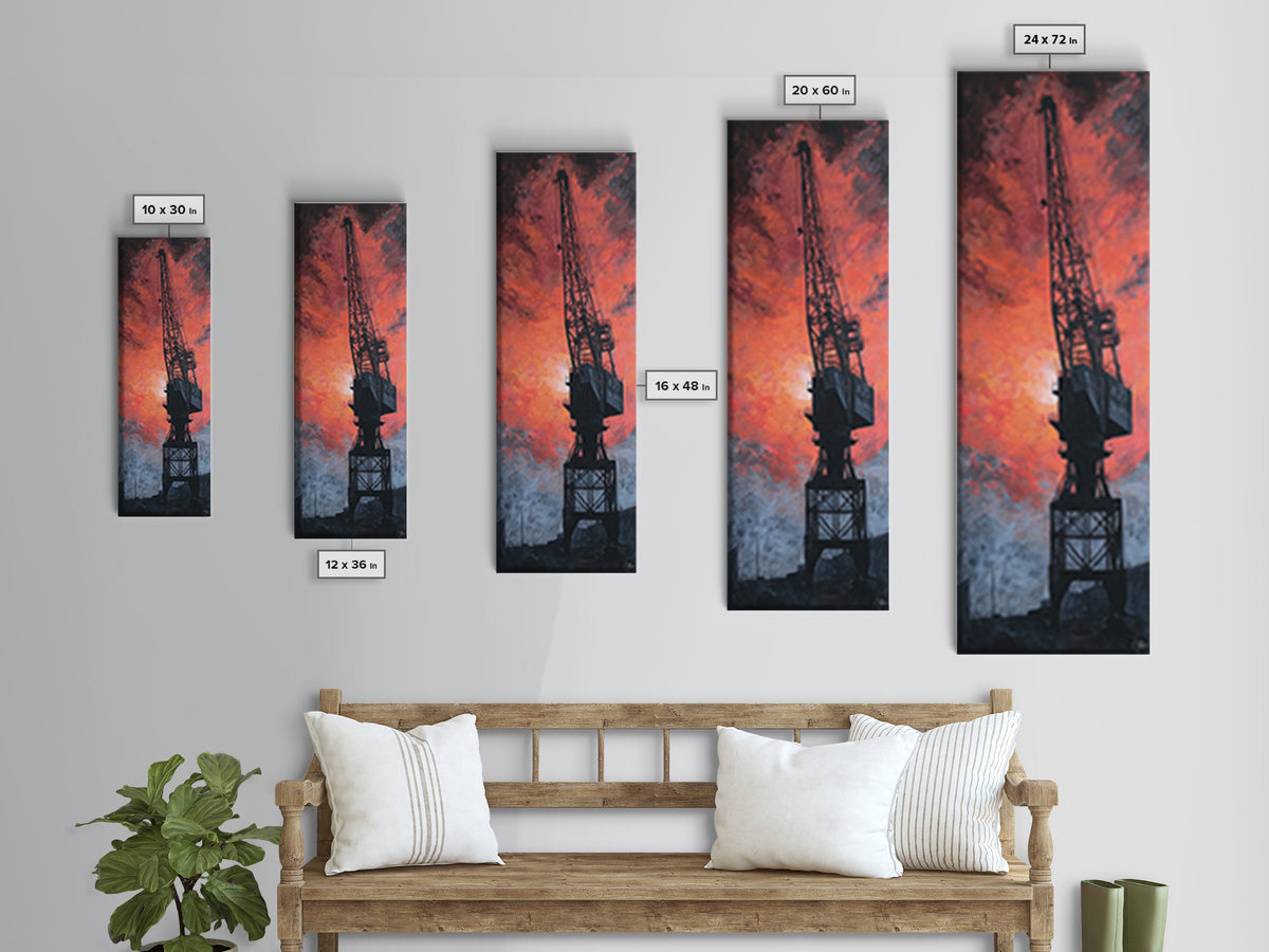 Warehouse Crane Silhouette Canvas Print, Industrial Art, Black and White Art, Living Room Decor, Foundry, Minimalist Decor, IND-1x3-43
