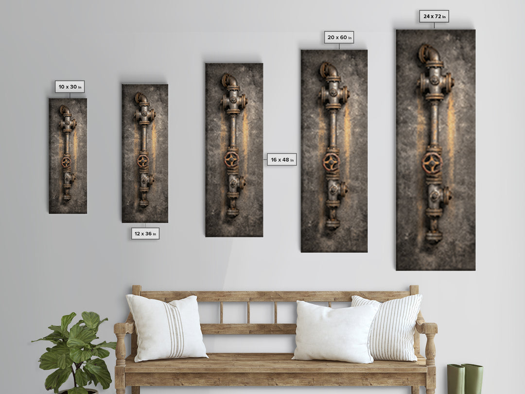 Metal Pipes and Valves as Graphic Composition Canvas Print, Industrial Art, Abstract Wall Art, Living Room Decor, Foundry, IND-1x3-44